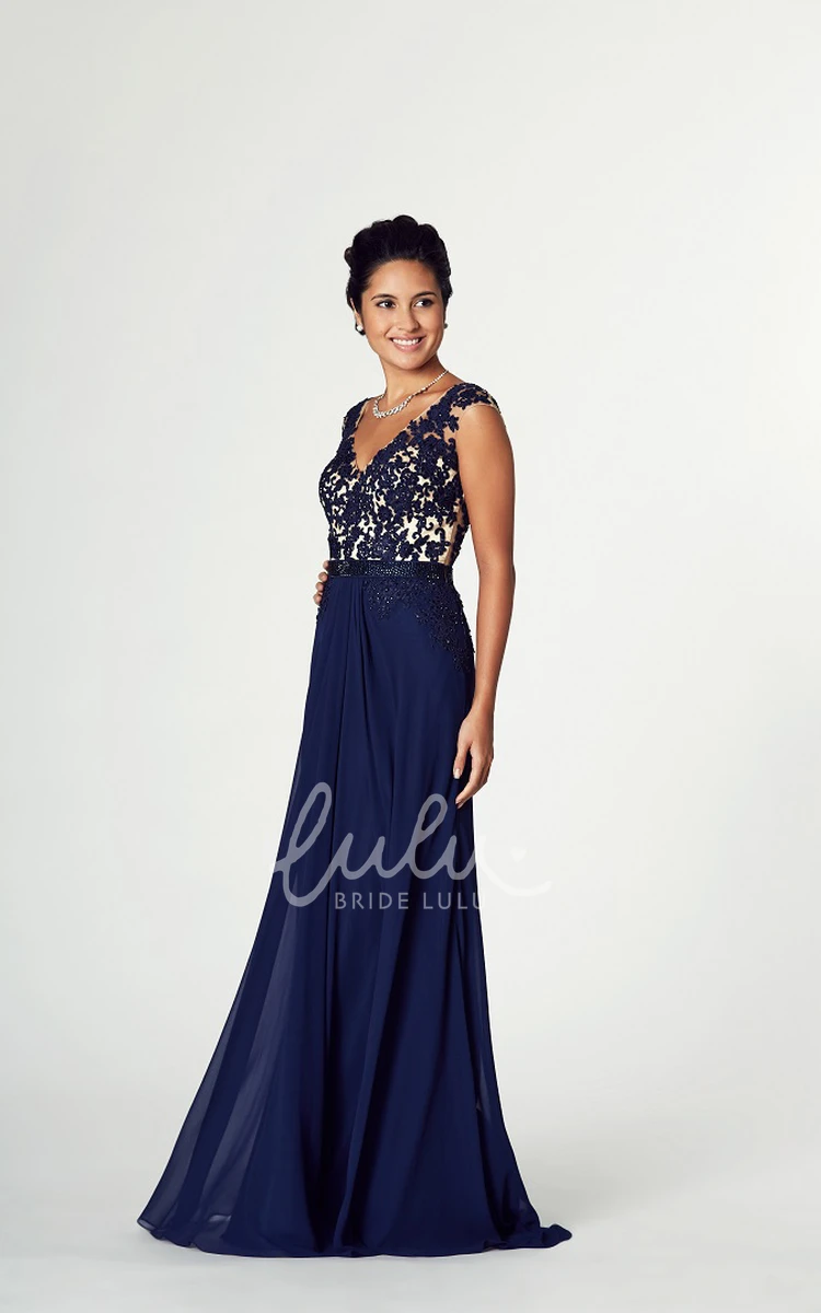 Cap Sleeve V-Neck Jersey Prom Dress with Appliques Unique Prom Dress 2025