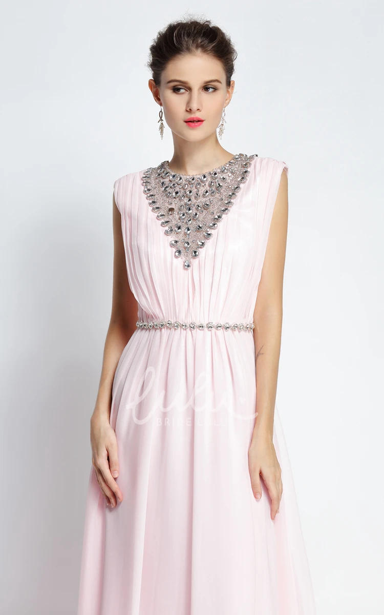 A-Line Chiffon Prom Dress Floor-length Jewel + Ruching + Classy
