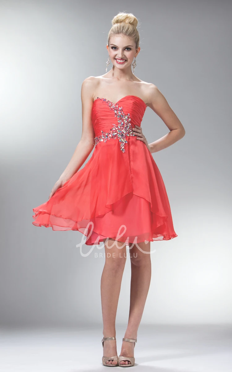 Sweetheart Chiffon Mini Dress with Ruching and Beading