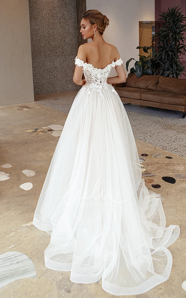 Sexy Lace A Line Off-the-shoulder Wedding Dress with Appliques Modern Wedding Dress