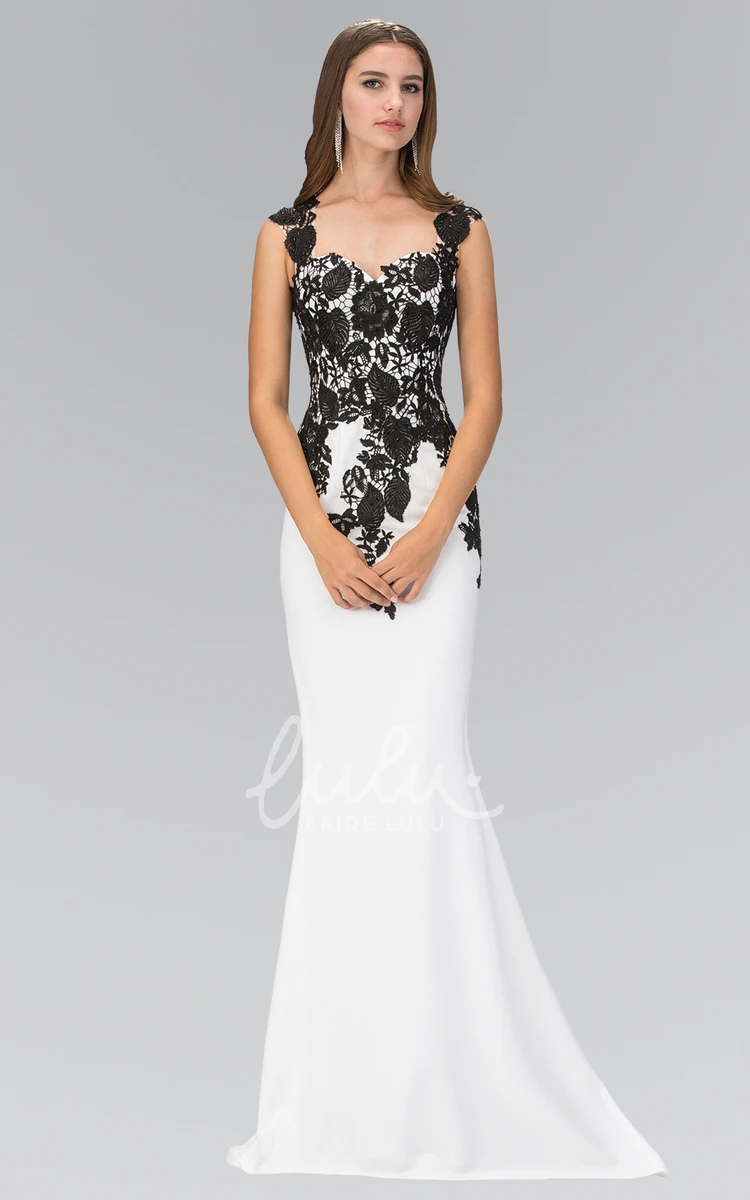 Queen Anne Illusion Sheath Formal Dress with Appliques