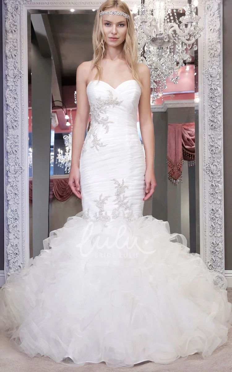 Sweetheart Mermaid Organza Wedding Dress with Beading and Ruffles