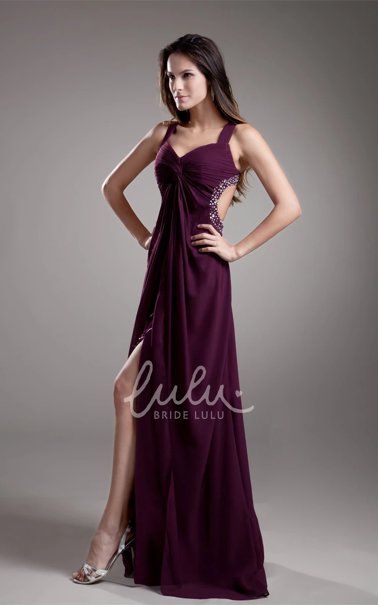 Chiffon Prom Dress with Beading and Front-Split Strapped & Flowy