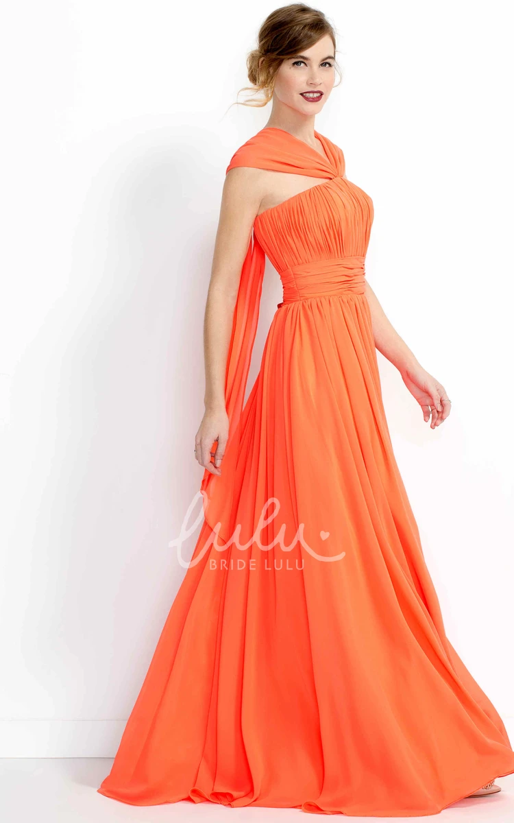 Strapped A-Line Chiffon Bridesmaid Dress with Pleated Bodice and Sleeveless Design
