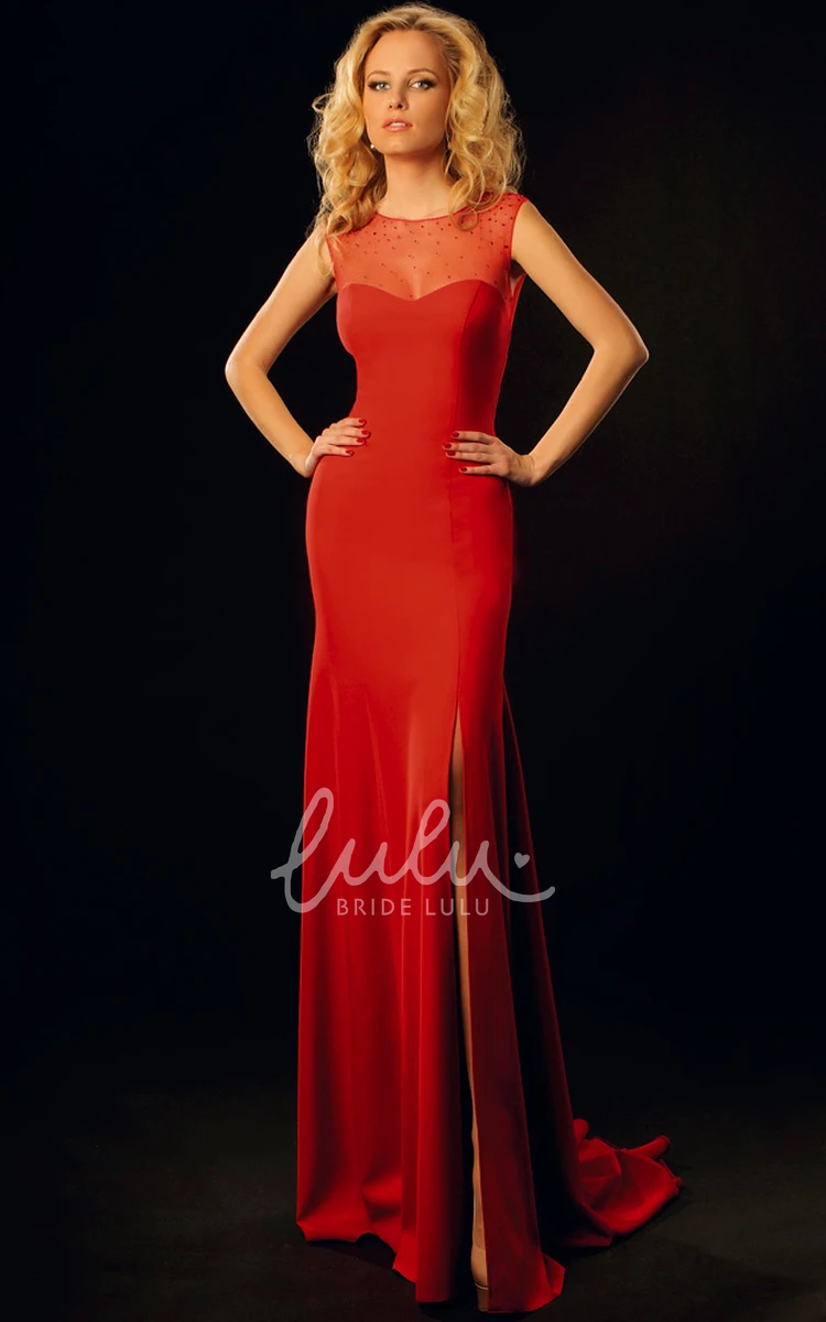 Maxi Jersey Sheath Prom Dress with Split-Front and Beading