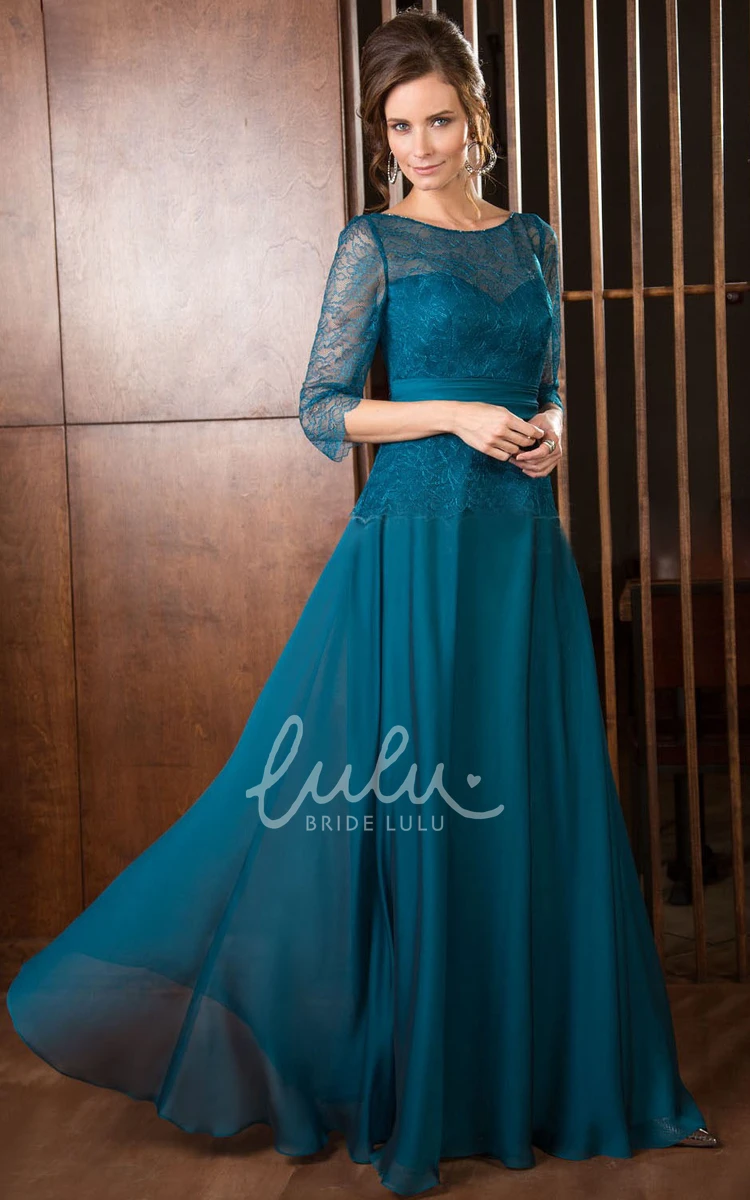 Lace Chiffon A-Line Mother Of The Bride Dress with Scoop-Neck Maxi Dress