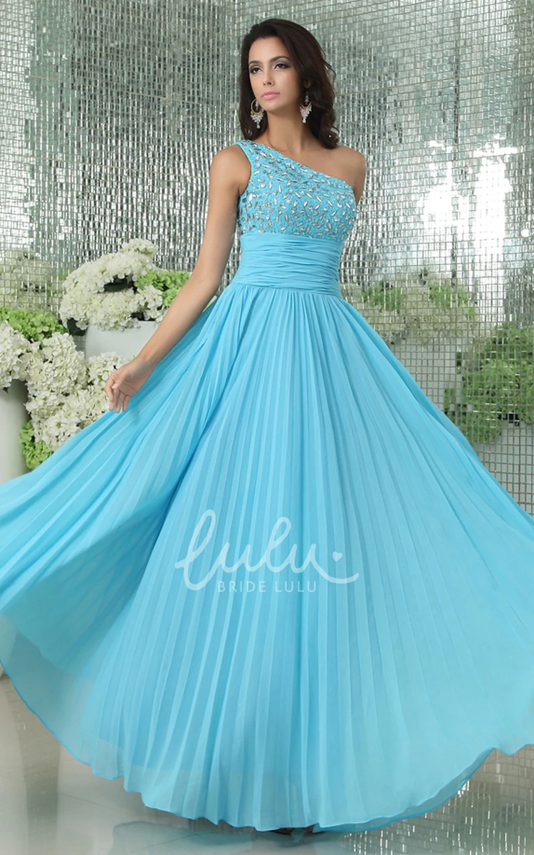 One Shoulder Sleeveless Chiffon A-Line Prom Dress with Beaded Detail Elegant 2024 Women's Dress