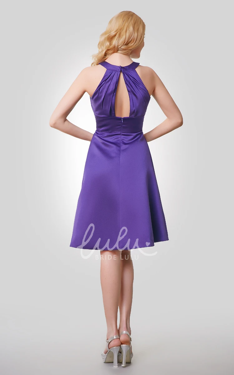 A-Line Knee Length Satin Bridesmaid Dress With Ruching Keyhole Back