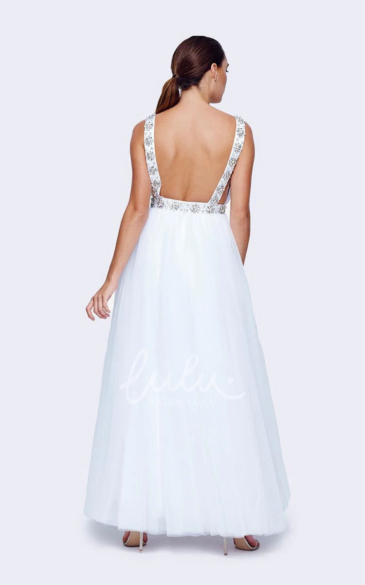 Tulle A-Line Wedding Dress with Waist Jewellery and Backless Design