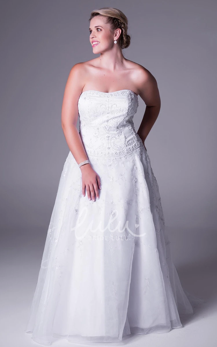 Tulle & Satin Strapless Plus Size Wedding Dress Elegant Bridal Gown