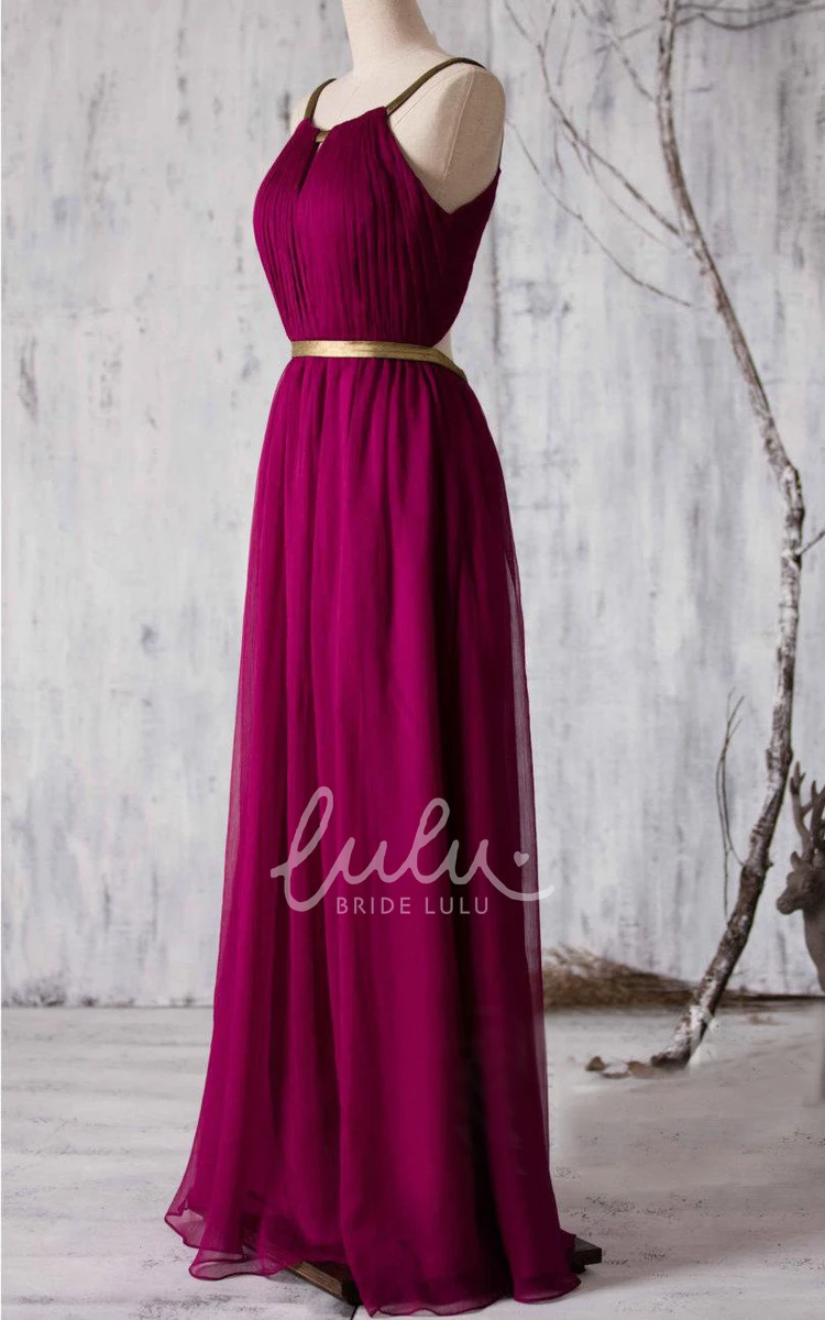 A-line Chiffon Pleated Dress Back Keyhole Floor Length