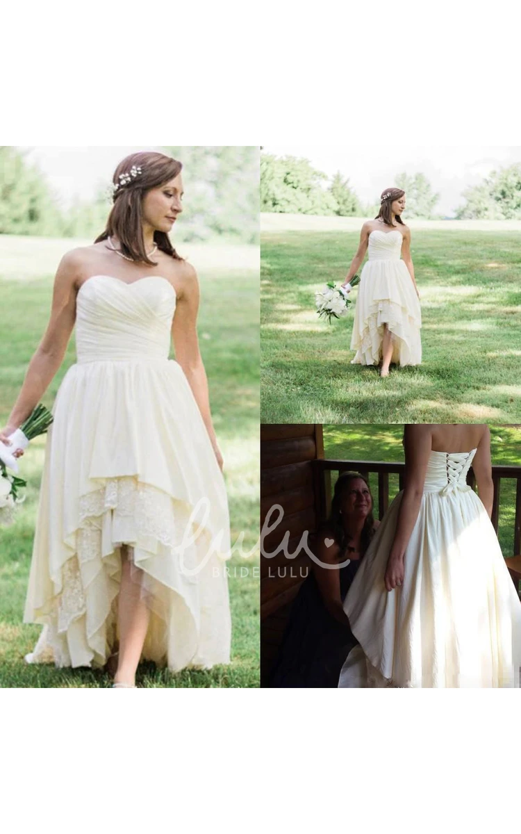 Chiffon Lace A-Line Wedding Dress with Sweetheart Neckline and Lace-up Back