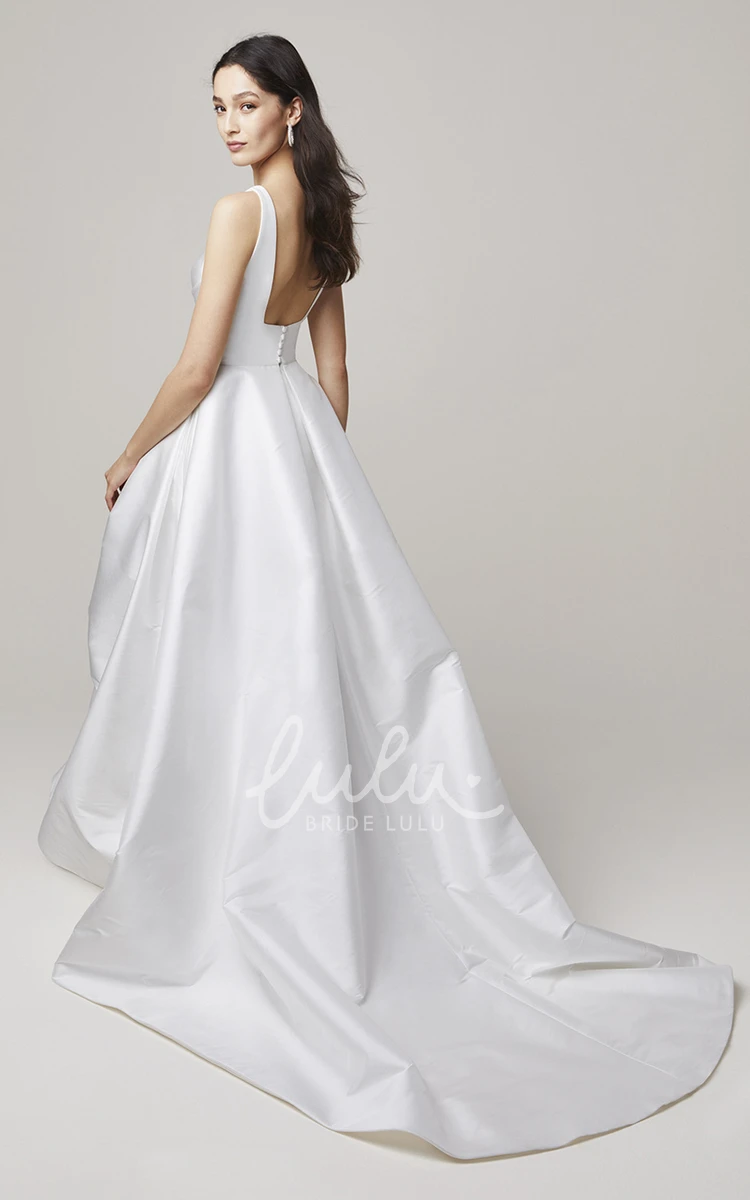 Sexy Satin A Line V-neck Split Front Bridal Gown