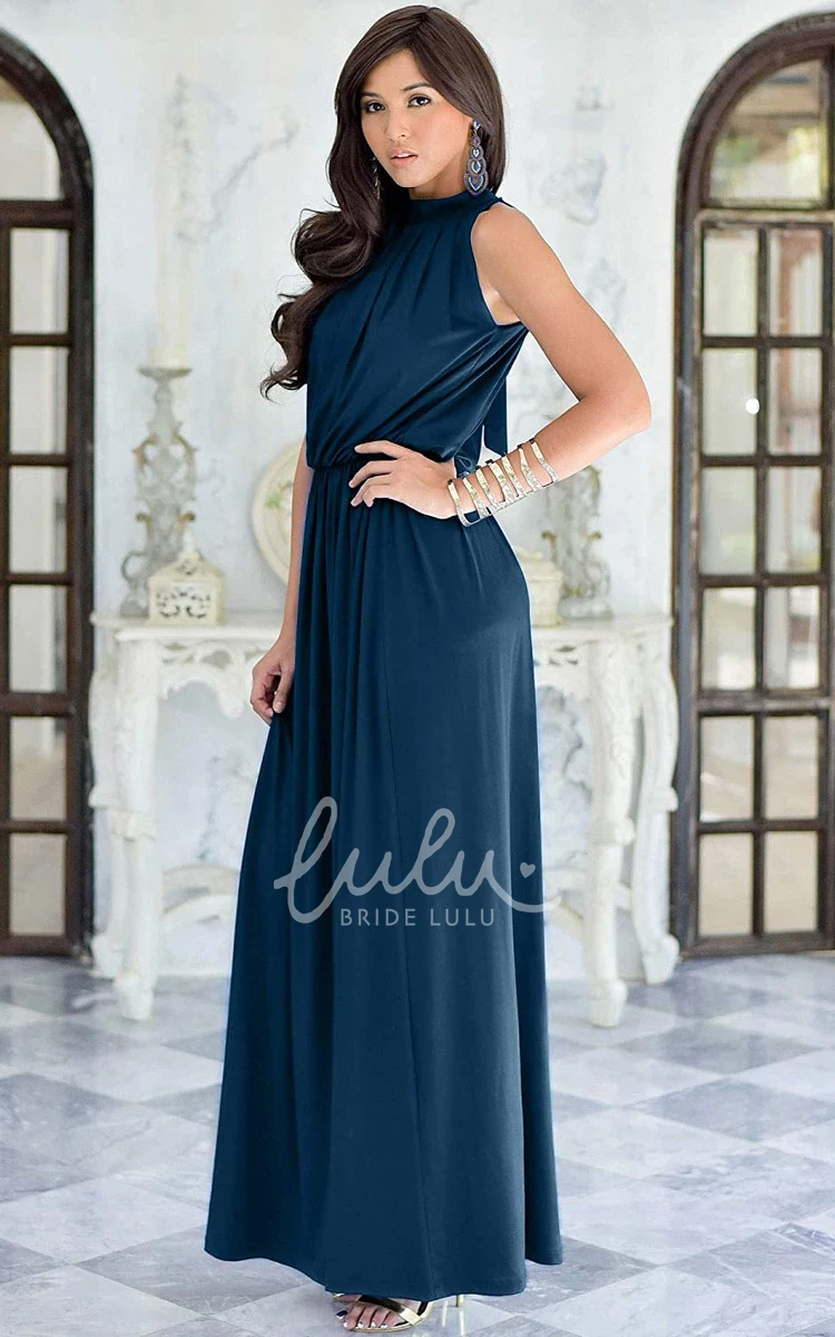 Sexy A Line Chiffon Halter High Neck Dress with Ruching Prom Dress