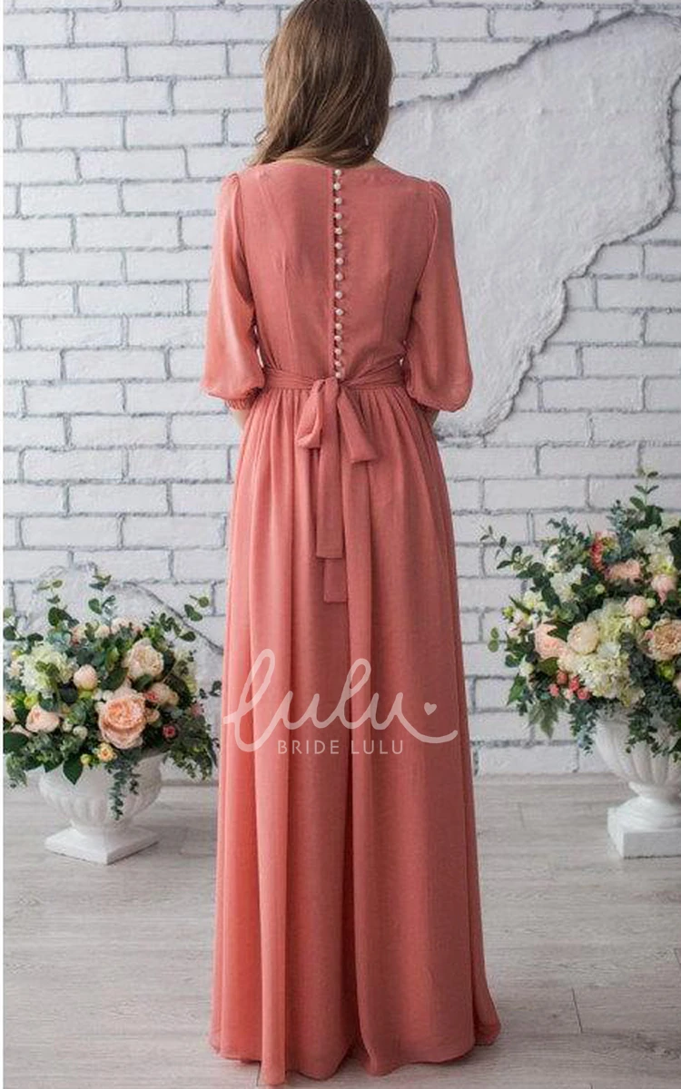 Peach Chiffon Formal Dress with Sleeves Long Mother of the Bride Gown