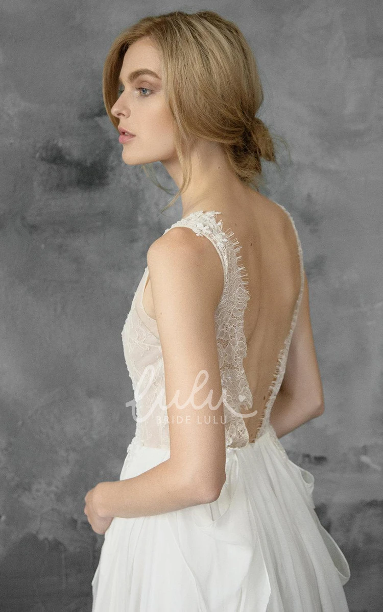 Sleeveless Chiffon Pick Up Wedding Dress with Appliques