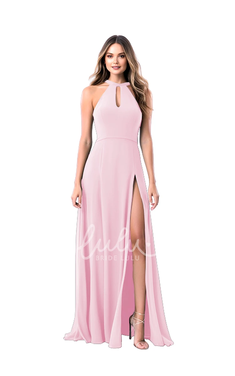 Ethereal Halter Chiffon Bridesmaid Dress A-Line Split Front Unique