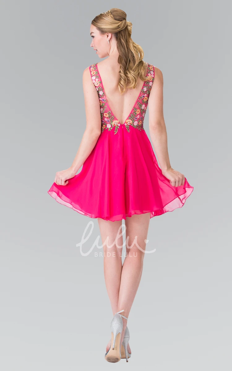 Chiffon A-Line Prom Dress with Appliques and Deep-V Back