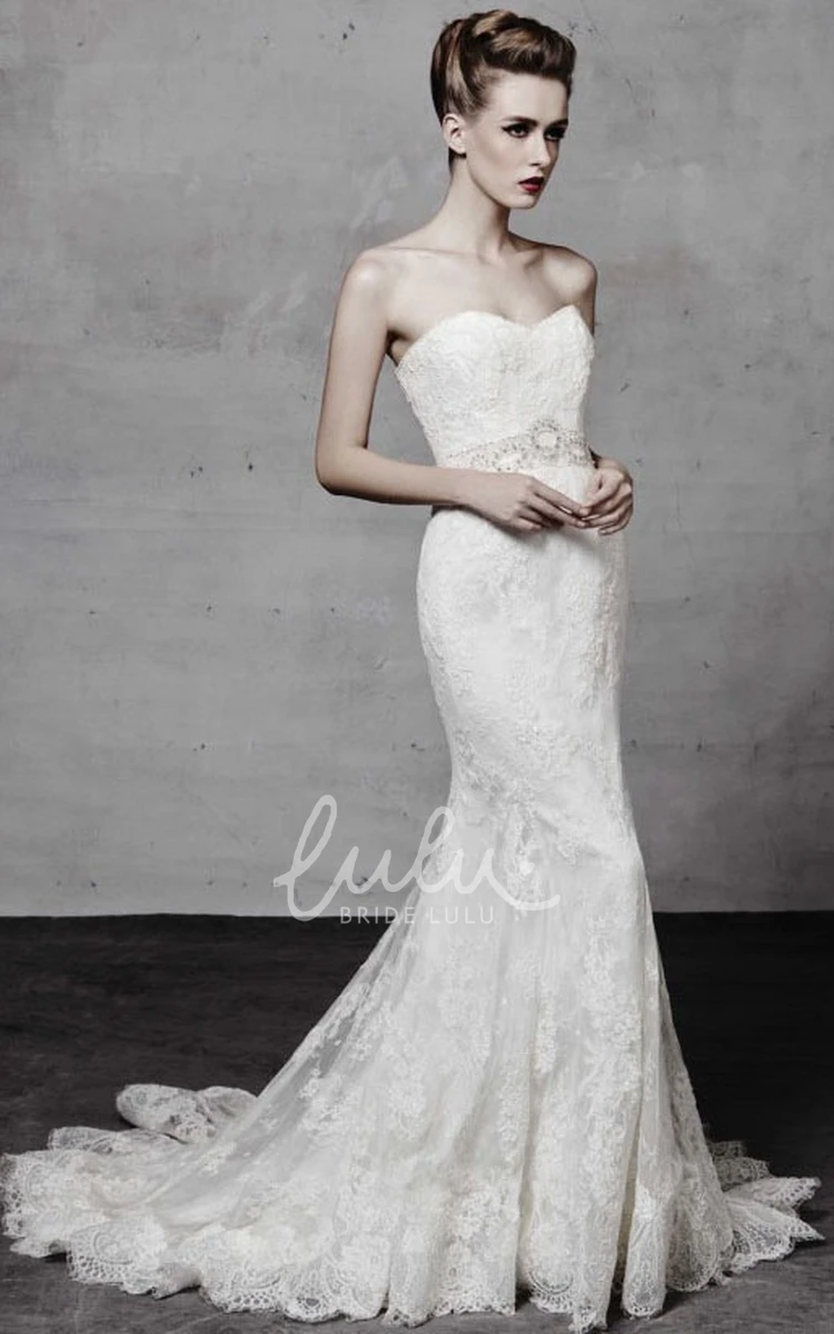 Sweetheart Lace Wedding Dress with Waist Jewelry Long
