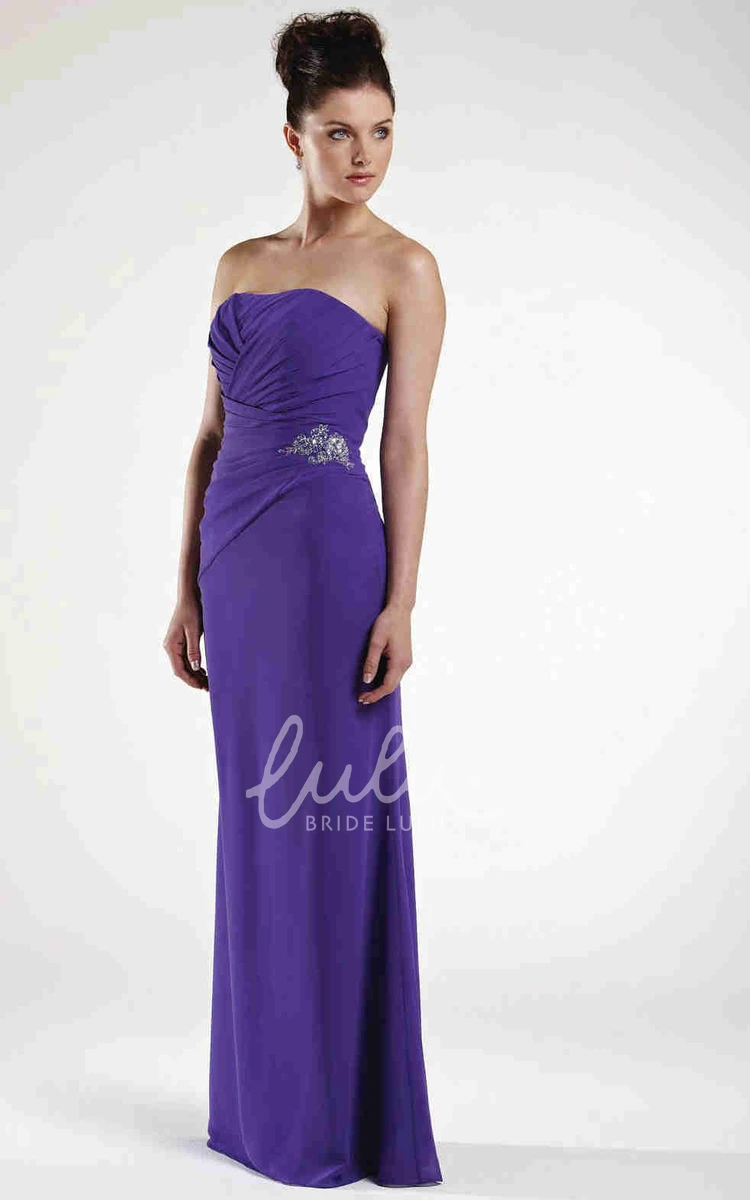 Strapless Chiffon Bridesmaid Dress with Ruched Waist and Jewellery