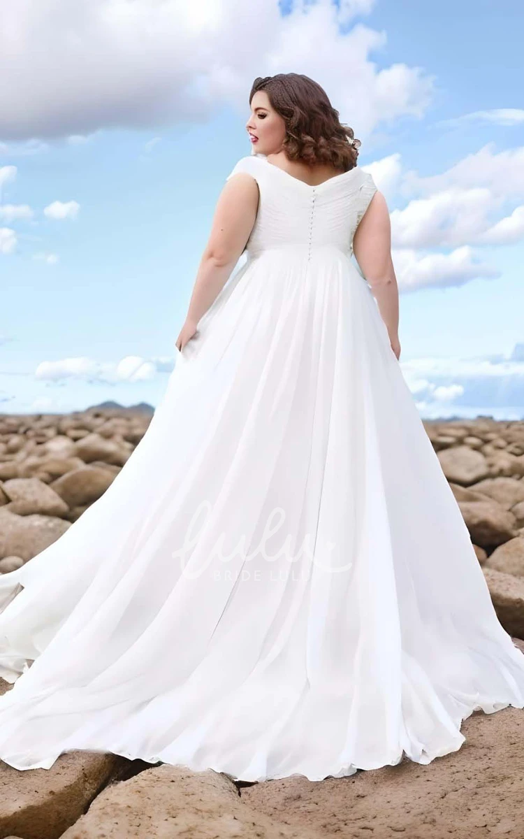 Plus Size A-Line Chiffon Wedding Dress Elegant Beach V-neck 2024