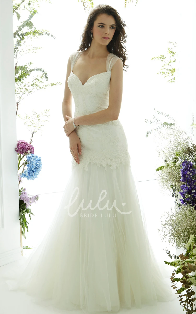 Lace Trumpet Wedding Dress with Cap-Sleeves Low-V Back and Floral Detail