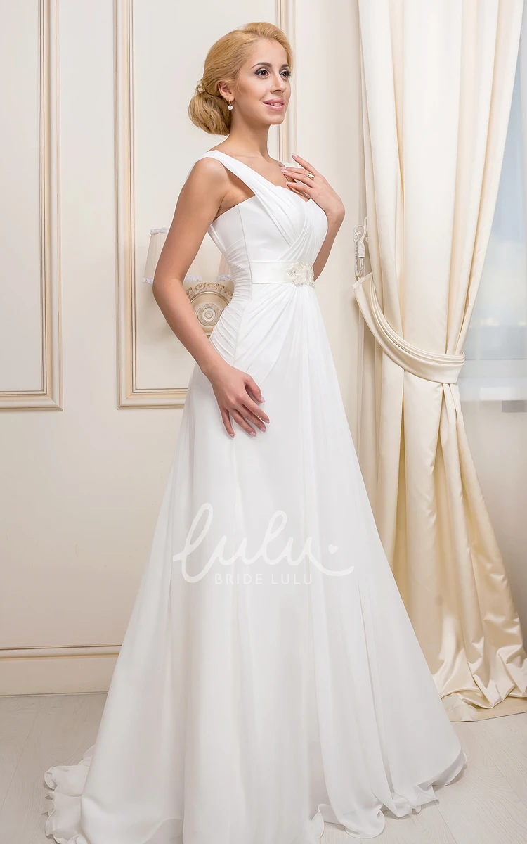 Ruched Strapped Chiffon Wedding Dress A-Line Sleeveless Floor-Length