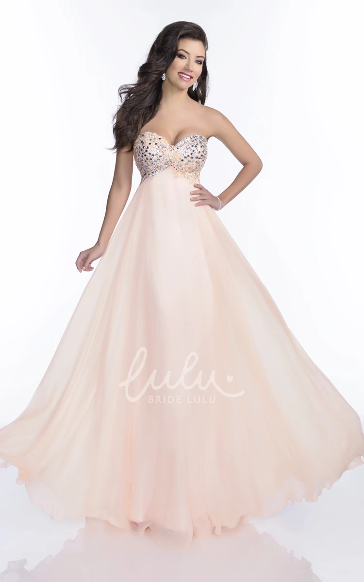 Glimmering Rhinestone A-Line Chiffon Prom Dress with Sweetheart Neckline