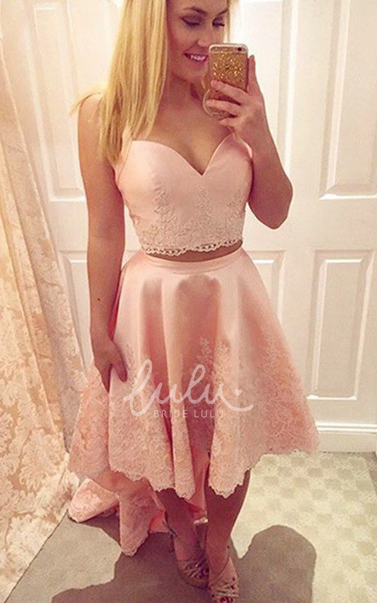 Sweetheart A-line Lace High-low Homecoming Dress with Straps