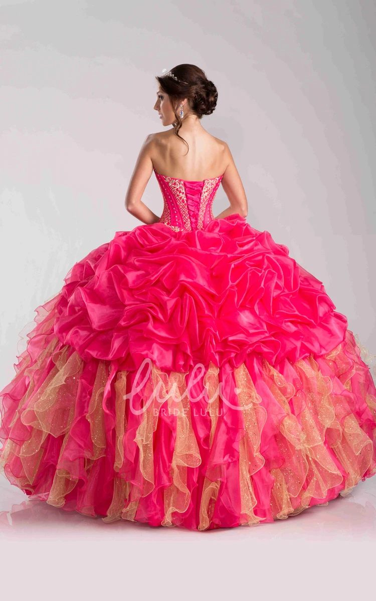 Beaded Sweetheart Ball Gown with Ruffles and Pick-Ups Classy Formal Dress