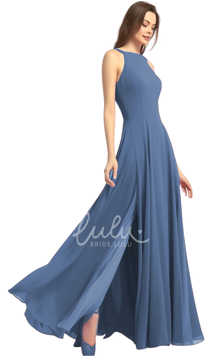 Casual A-Line Chiffon Bridesmaid Dress with Halter Neck and Split Front 2024 Classy