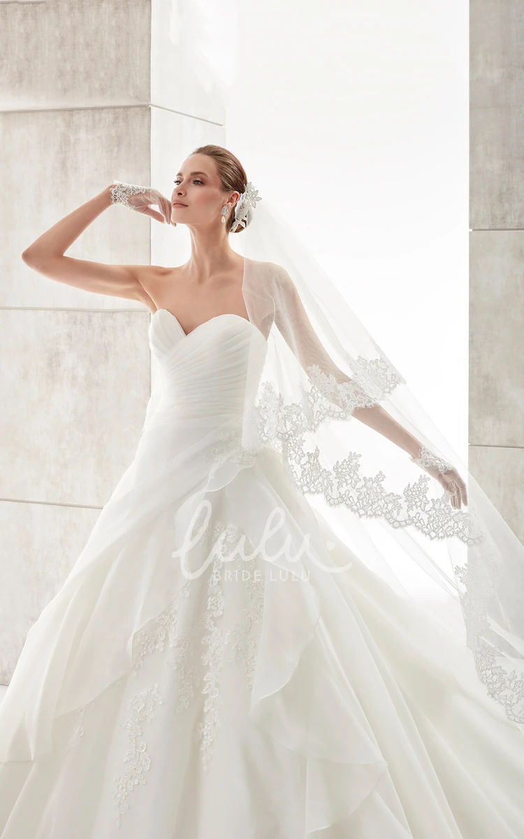 A-line Wedding Dress with Side Ruffles and Pleated Bodice Flowy Bridal Gown