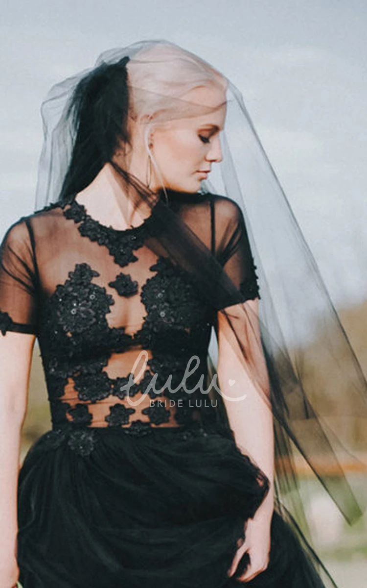 Retro Black Hard Yarn Wedding Veil with Long Tail