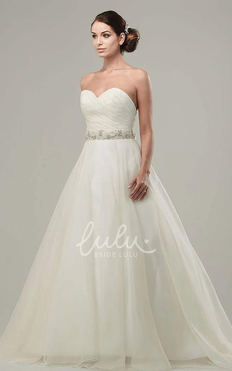 Sweetheart A-Line Tulle & Satin Wedding Dress with Jeweled Bodice