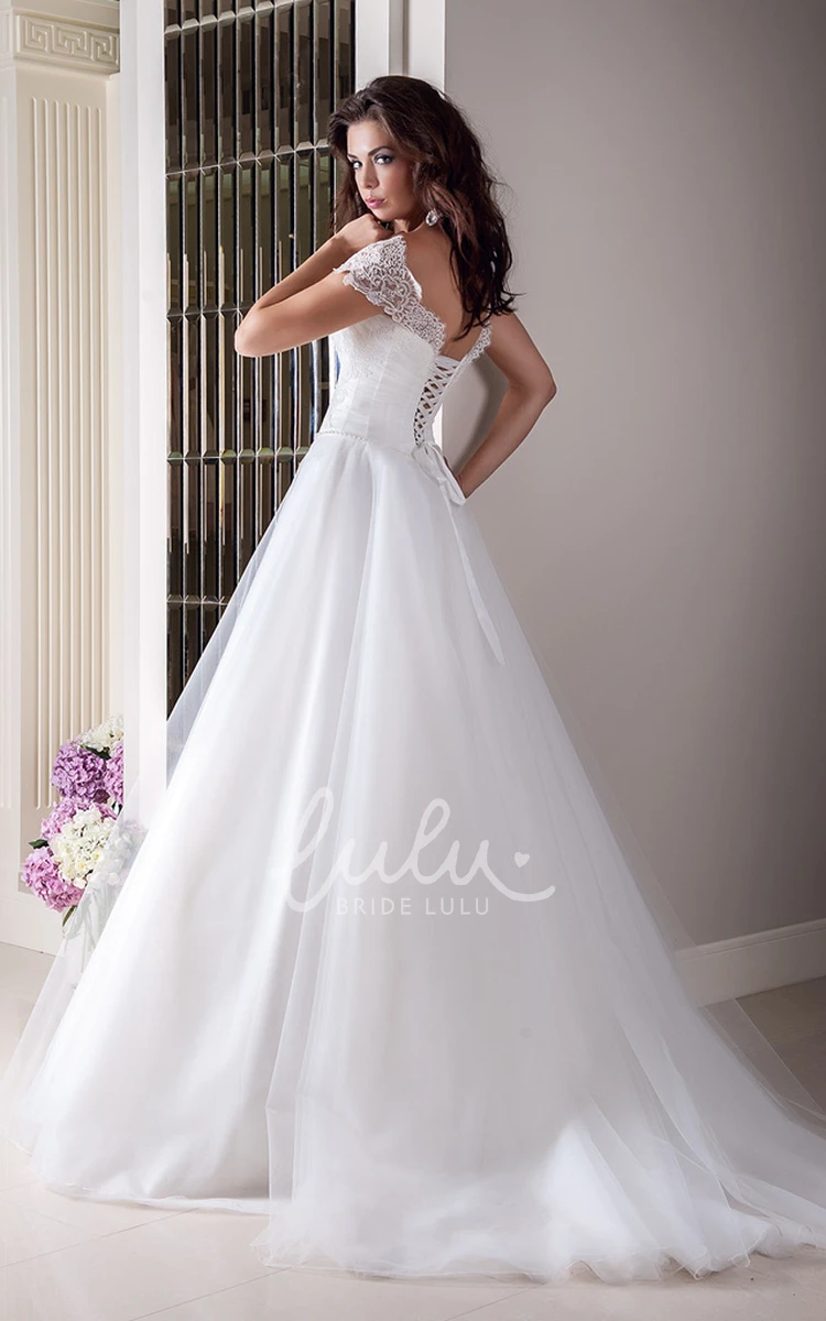 A-Line Tulle Sweetheart Wedding Dress with Waist Jewelry and Bow Unique Bridal Gown
