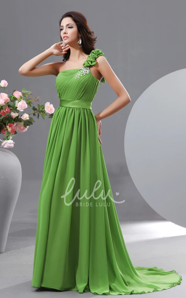 Chiffon A-Line Prom Gown with Crystal Details Modern One Shoulder