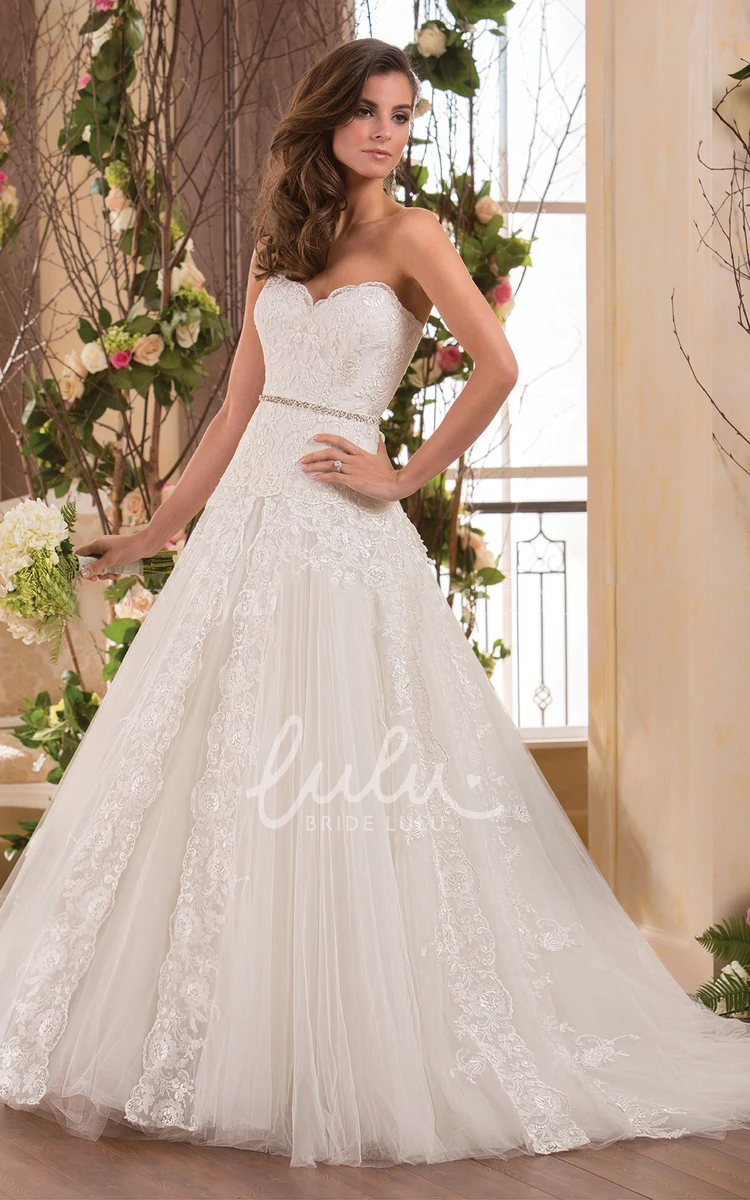 A-Line Wedding Dress with Appliques and Sequined Waistline