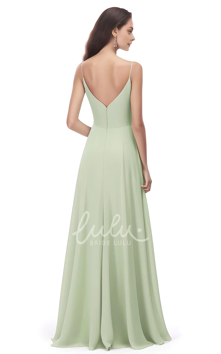 A-Line Chiffon Spaghetti V-neck Bridesmaid Dress Gorgeous 2024 Women's Flowy Unique