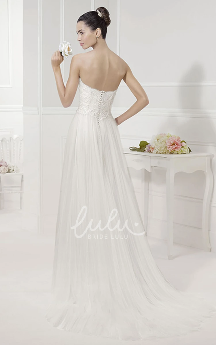 Sequined Tulle Strapless Wedding Dress with Removable Illusion Neckline