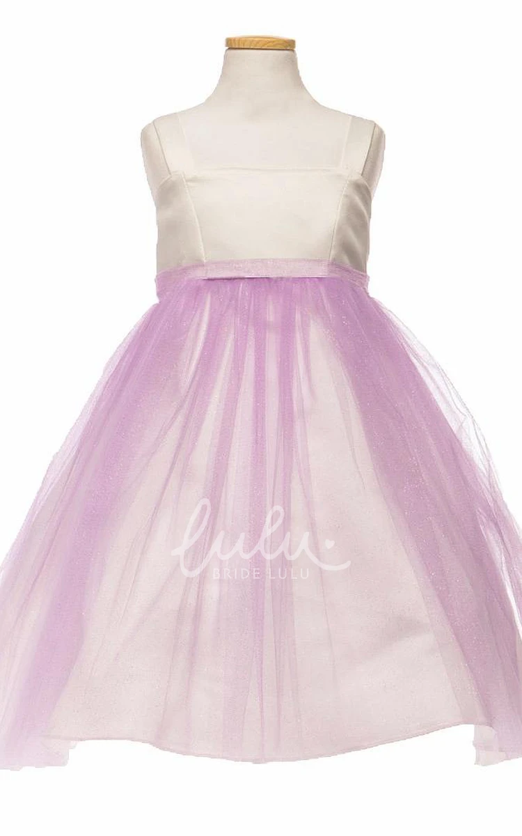 Floral Tulle Flower Girl Dress Tea-Length Tiered Empire