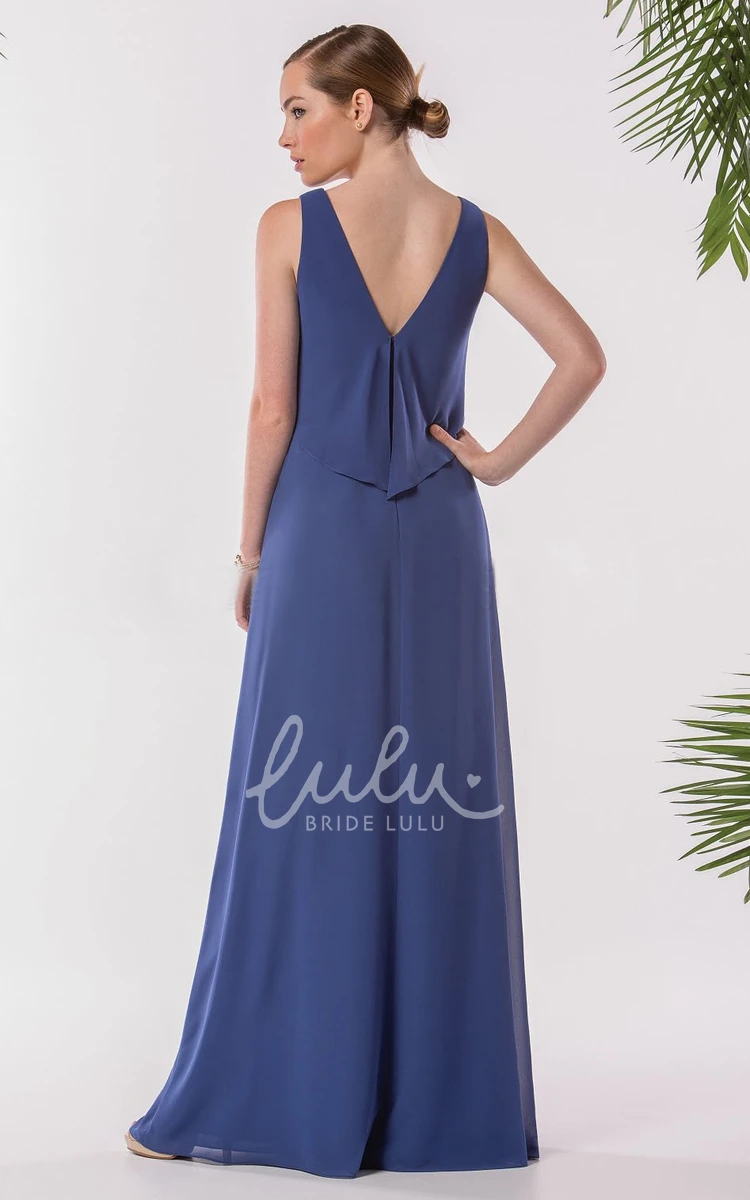 V-Back Sleeveless A-Line Bridesmaid Dress with V-Neck