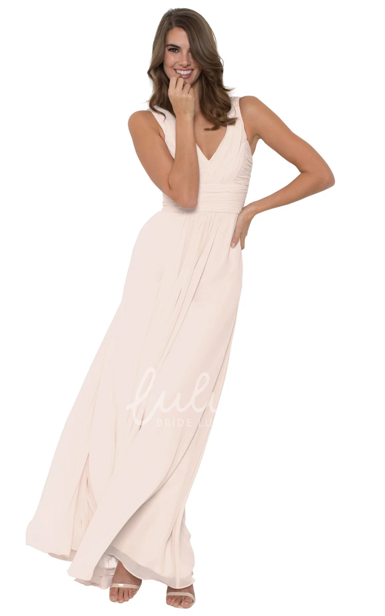 Chiffon Bridesmaid Dress with Ruched V-Neck & Straps Multi-Color Convertible