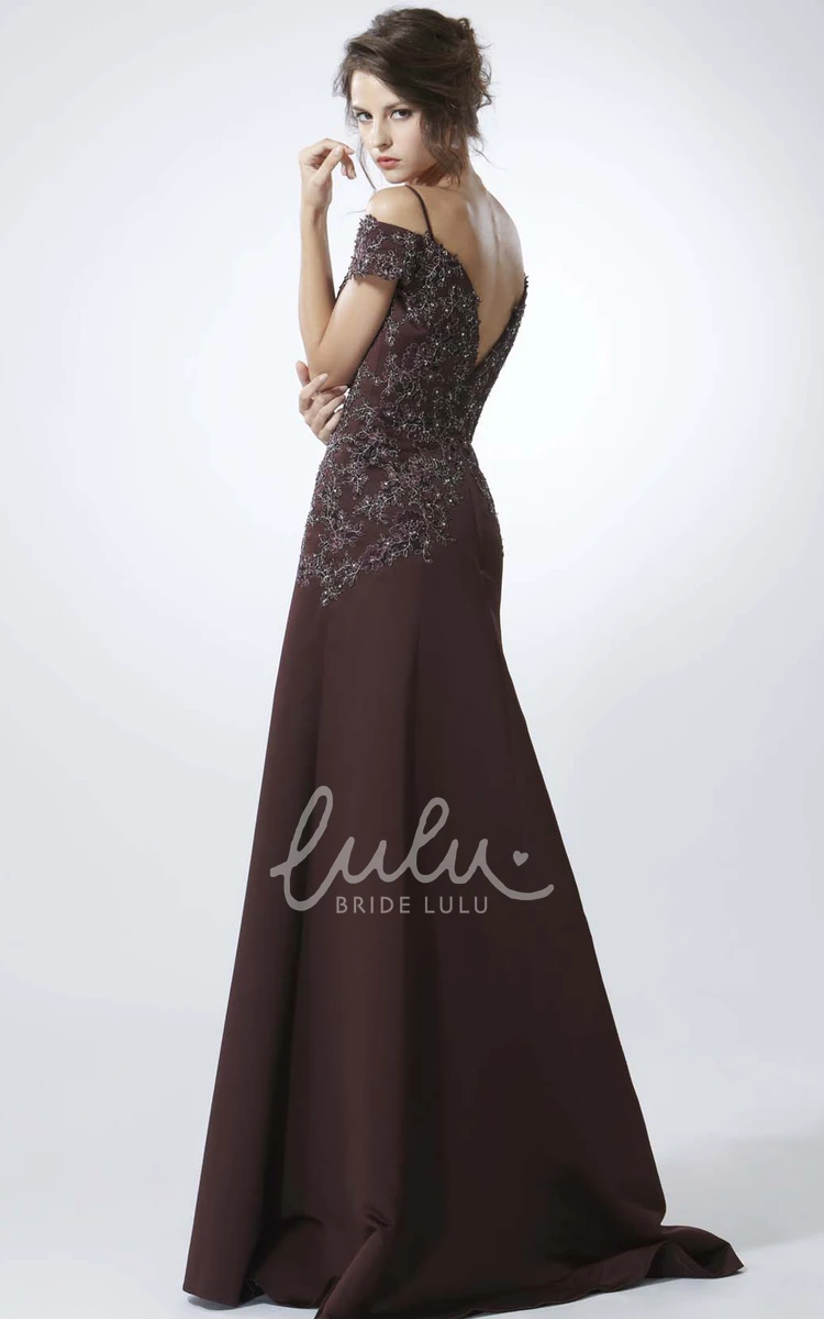 A-Line Floor-Length Chiffon Prom Dress with Appliques and Low-V Back Classy Prom Dress