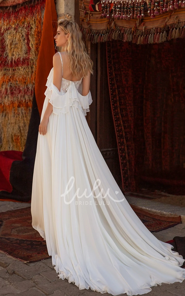 A-Line Casual Garden Sleeveless Open Back Wedding Dress with Sweep Train