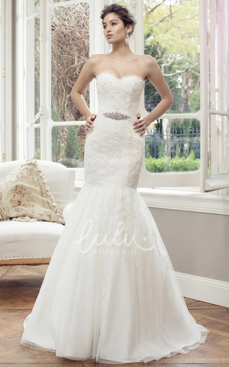 Sweetheart Lace Wedding Dress with Jeweled Bodice Mermaid Style with Lace-Up Back