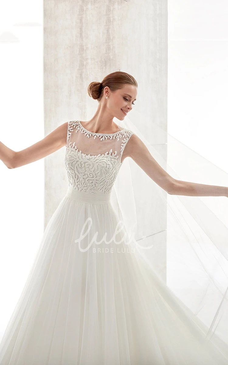 Cap-Sleeve Lace Bodice A-line Wedding Dress