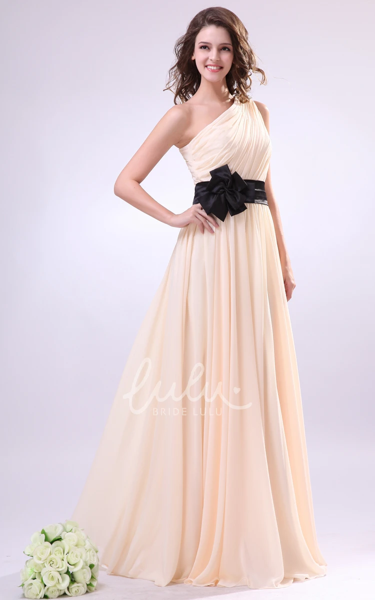 Asymmetrical One-Shoulder Dress with Flower and Draping Unique Prom Dress