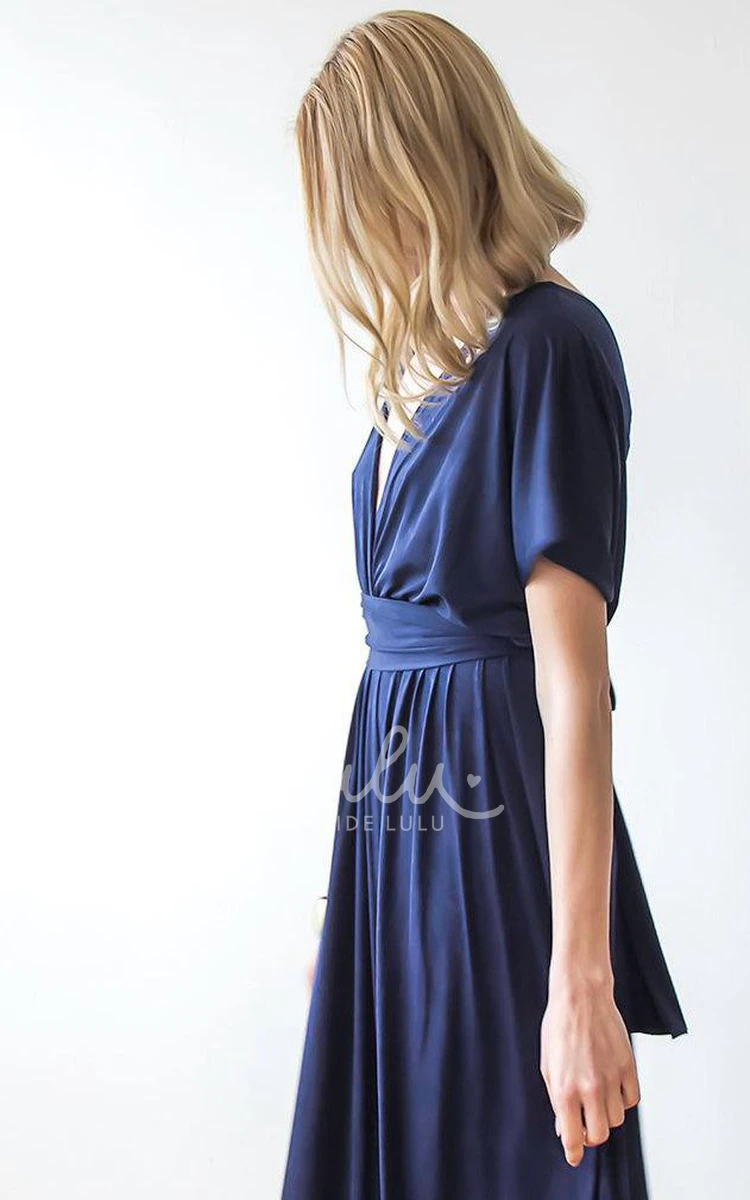 A-line V-neck Bridesmaid Dress with Draping and Sleeves