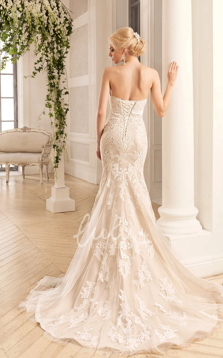 Long Mermaid Lace Wedding Dress with Sweetheart Neckline and Backless Design
