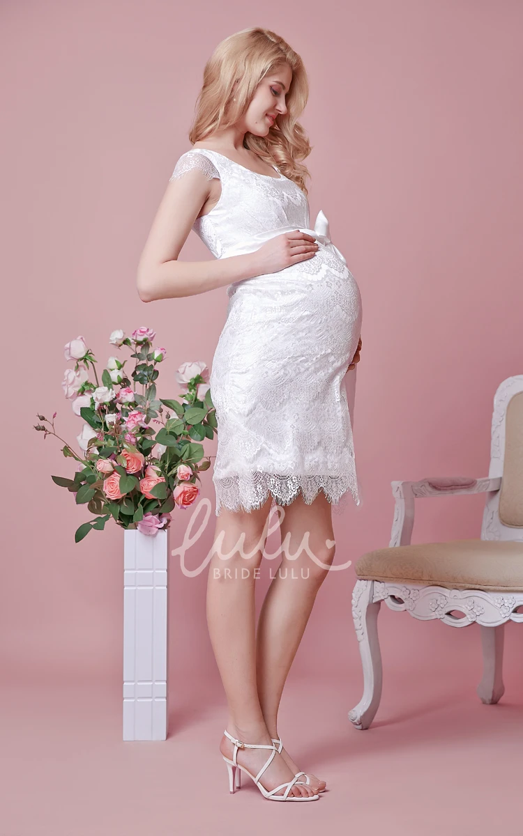 Short Lace Maternity Dress with Empire Waist and Cap Sleeves Includes Sash